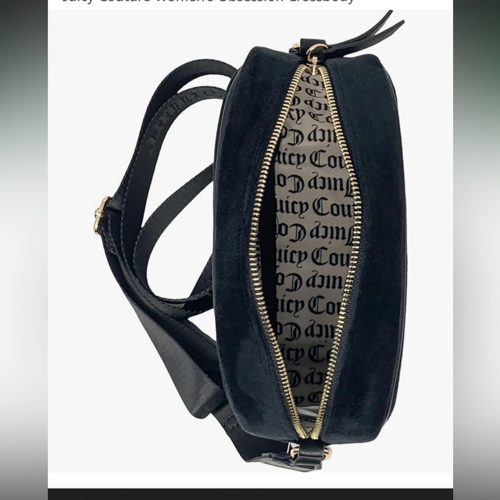Juicy Couture Black Licorice VelvetCross Body Bag with Rhinestone Logo Nwt - Picture 2 of 8